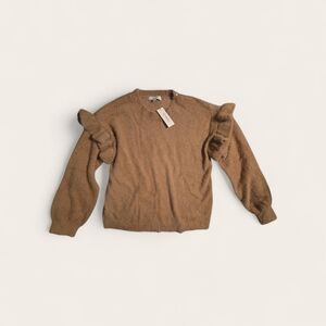 Francesca's Collections Tan Ruffle-Detail Crewneck Sweater